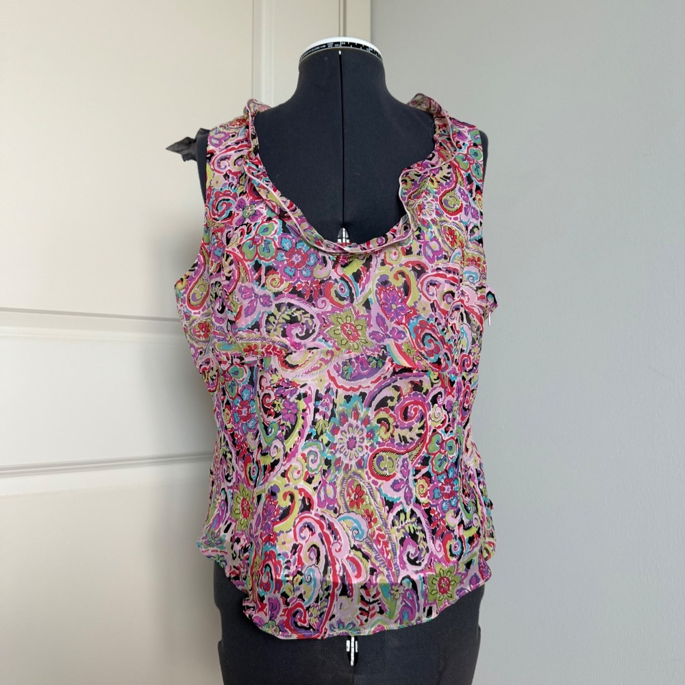 Vintage Floral Paisley Print Tank‎ with Ruffle Trim